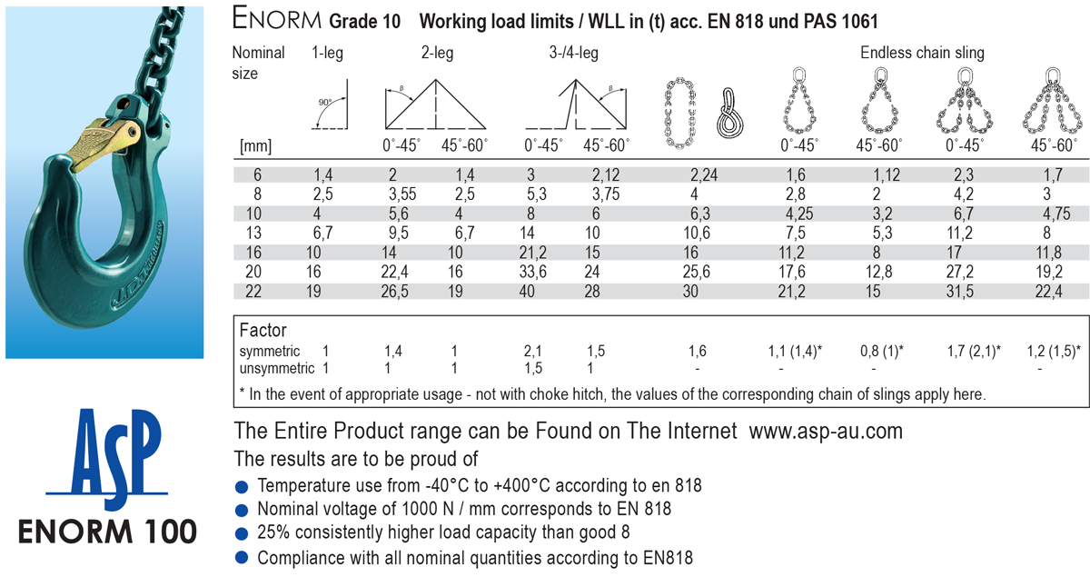 alloy chain G10 working load limits