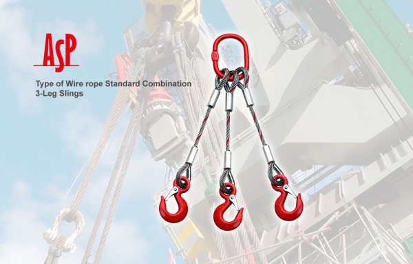 ลวดสลิงยกของ 3 ขา แบบห่วงเหล็กพร้อมตะขอเซฟตี้ Wire Rope Sling 3-Leg