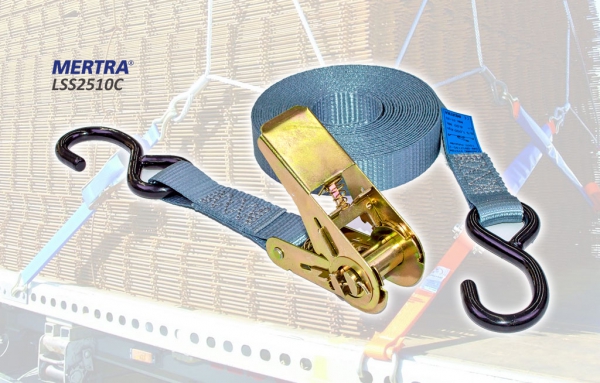 ชุดสายเบลท์รัดของ 1 ตัน พร้อมตะขอตัวเอสชุบเคลือบพีวีซีสีดำ Ratchet strap with S-Hooks รุ่น LSS2510C